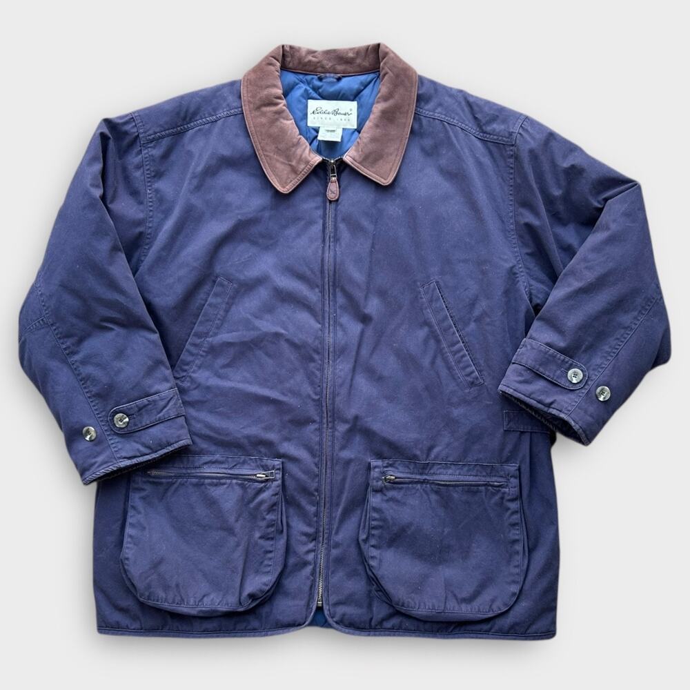 Vintage Eddie Bauer Down Filled Barn Coat Chore Field Jacket Navy Men's size XL